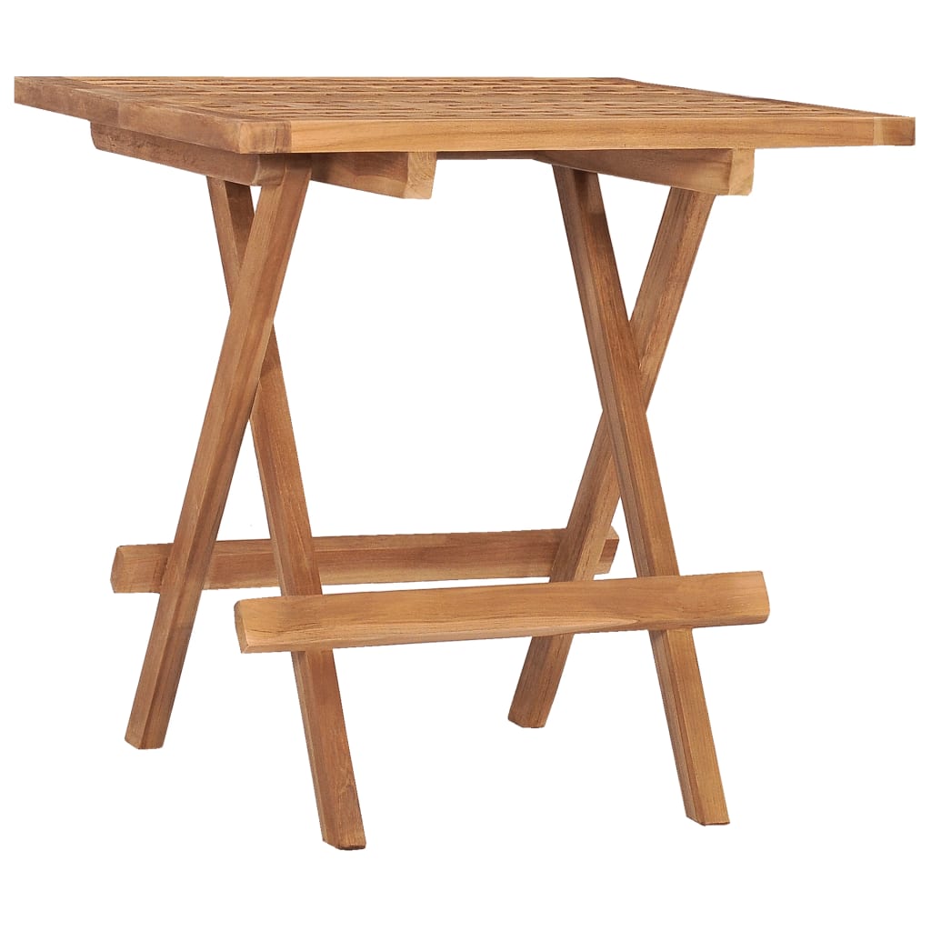 Square folding teak garden table with crossed wooden legs